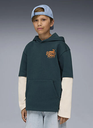 Puma Düz Erkek Çocuk Yeşil Sweatshırt 68847375-MID90s Layered Hoodie FL B