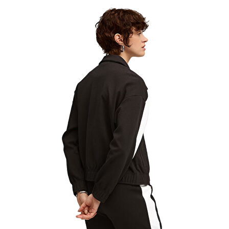 T7 Relaxed Track Kadın Siyah Günlük Stil Ceket 63213701