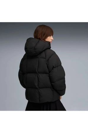 Hooded Down Puffer Jacket Siyah Kadın Kapüşonlu Kaz Tüyü Mont