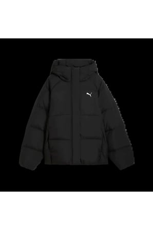 Hooded Down Puffer Jacket Siyah Kadın Kapüşonlu Kaz Tüyü Mont