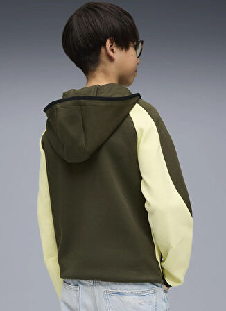 Puma Fermuarlı Yaka Düz Haki Erkek Çocuk Eşofman Üstü 68886370-EVOSTRIPE Full-Zip Hoodie