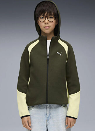 Puma Fermuarlı Yaka Düz Haki Erkek Çocuk Eşofman Üstü 68886370-EVOSTRIPE Full-Zip Hoodie