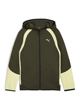 Puma Fermuarlı Yaka Düz Haki Erkek Çocuk Eşofman Üstü 68886370-EVOSTRIPE Full-Zip Hoodie