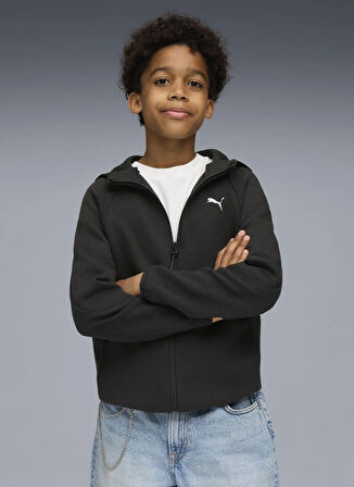 Puma Fermuarlı Yaka Düz Siyah Erkek Çocuk Eşofman Üstü 68886301-EVOSTRIPE Full-Zip Hoodie
