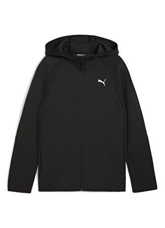 Puma Fermuarlı Yaka Düz Siyah Erkek Çocuk Eşofman Üstü 68886301-EVOSTRIPE Full-Zip Hoodie