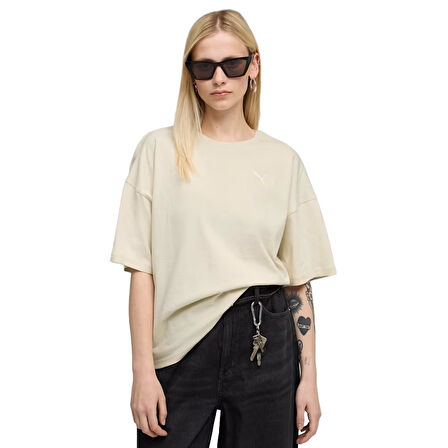 Her Oversized Kadın Bej Günlük Stil T-Shirt 68814887