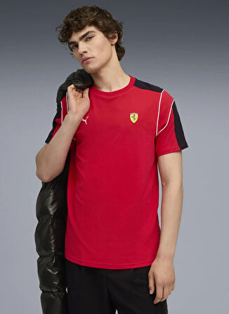 Puma 63276602 Ferrari MT7 Tee Rosso Cors Kırmızı Yuvarlak Yaka Regular Fit Düz Erkek T-Shirt