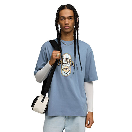 Graphic Tee Erkek Mavi Günlük Stil T-Shirt 63211834