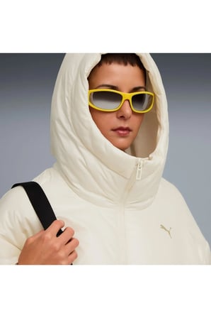 Shiny Hooded Padded Jacket Krem Kadın Mont