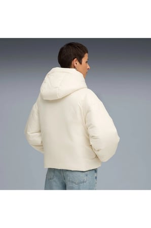 Shiny Hooded Padded Jacket Krem Kadın Mont