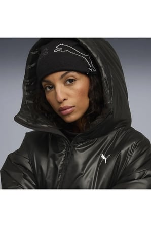Shiny Hooded Padded Jacket Siyah Kadın Mont
