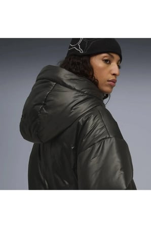 Shiny Hooded Padded Jacket Siyah Kadın Mont
