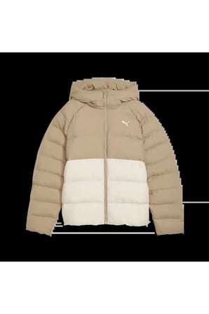 Mono Hooded Jacket Krem ve Bej Kadın Kapüşonlu Kaz Tüyü Mont