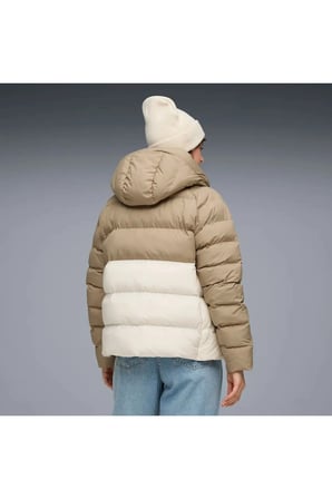 Mono Hooded Jacket Krem ve Bej Kadın Kapüşonlu Kaz Tüyü Mont