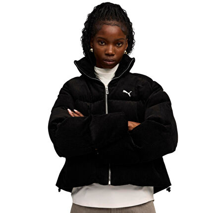 632171-01 Puma Corduroy Puffer Jacket Kadın Mont Siyah
