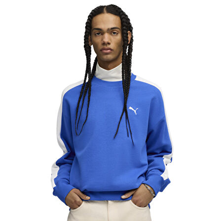 T7 Relaxed Crew Erkek Mavi Günlük Stil Sweatshirt 63343313