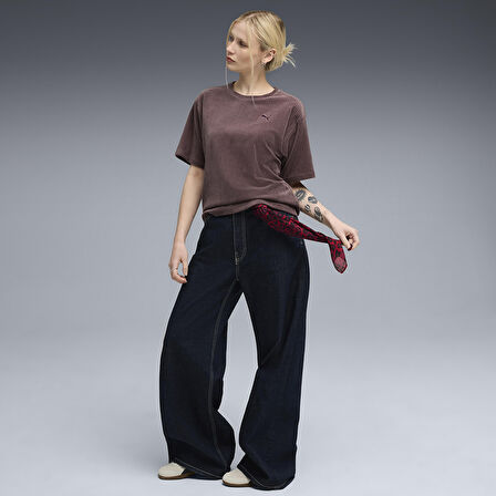 Ess Elevated Velour Kadın Bordo Günlük Stil T-Shirt 68810688