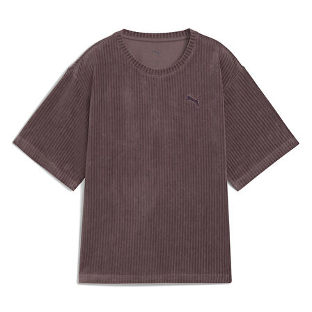Ess Elevated Velour Kadın Bordo Günlük Stil T-Shirt 68810688