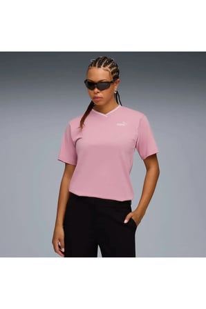 ESS Relaxed V-Neck Tee Pembe Kadın T-Shirt