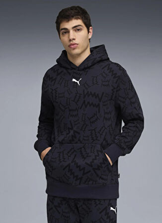 Puma 68953604 teamJAWS Post Game Hoodie Lacivert Kapüşon Yaka Regular Fit Baskılı Erkek Sweatshırt