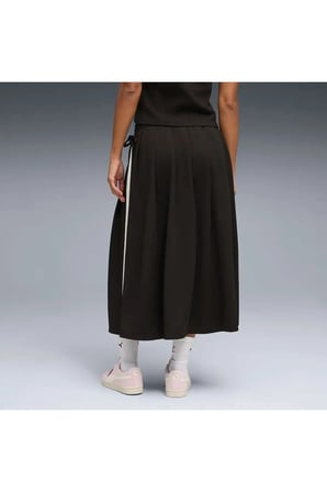 T7 Midi Pleated Skirt Siyah Kadın Elbise-Etek