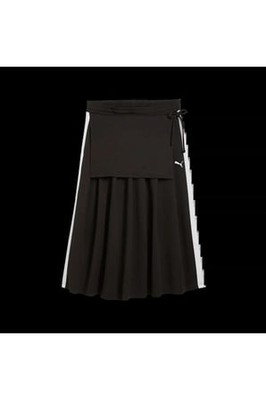 T7 Midi Pleated Skirt Siyah Kadın Elbise-Etek