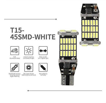 T15 W16W Canbus 45 Smd led Beyaz Renk Geri Vites Park Ampülü 2 Adet