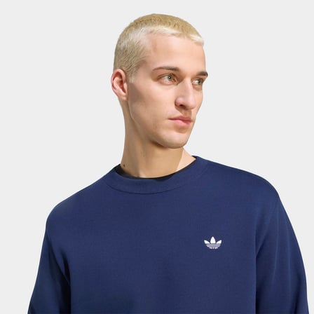 adidas trefoil essentials crew french terry erkek mavi sweatshirt