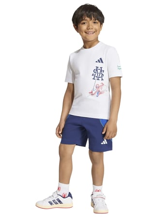 Adidas Beyaz-Lacivert Erkek Çocuk Desenli Şort Takım KS3967 LK MRVL SM TSET