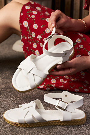 Günlük Kadın Sandalet Bilek Tokalı Yumuşak Rahat Ortopedik Alçak Tabanlı Esnek Ayakkabı 407