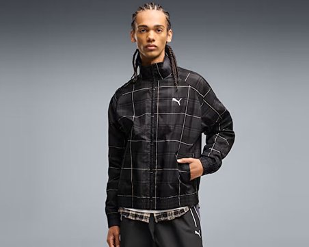 Puma T7 RELAXED TARTAN WOVEN TRAC Erkek Günlük Ceket 63673101 Siyah