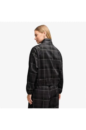 T7 Tartan Woven Kadın Siyah Ceket