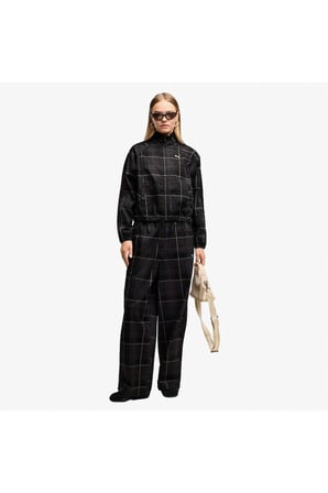 T7 Tartan Woven Kadın Siyah Ceket