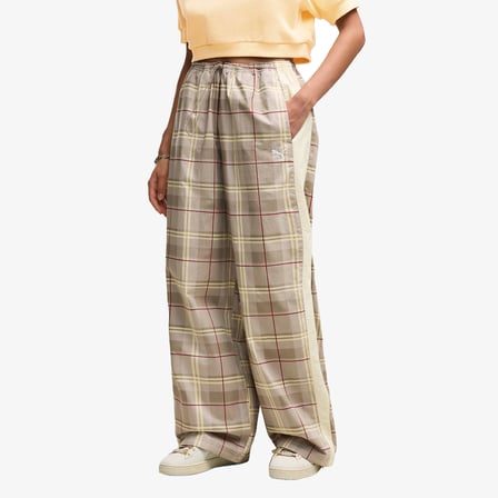 Puma T7 Tartan Woven Kadın Gri Pantolon