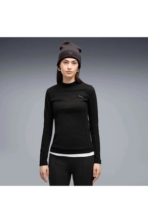 HER Slim Rib Longsleeve Siyah Kadın T-Shirt