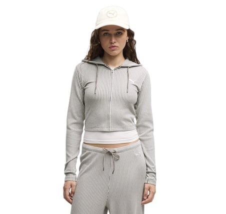 636669-81 Puma Ess Ribbed Hoodie Kadın Ceket Gri