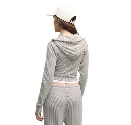 636669-81 Puma Ess Ribbed Hoodie Kadın Ceket Gri