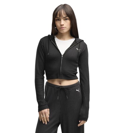 636669-01 Puma Ess Ribbed Hoodie Kadın Ceket Siyah