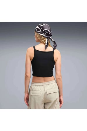 ESS Ribbed Crop Top Siyah Kadın Askılı T-Shirt