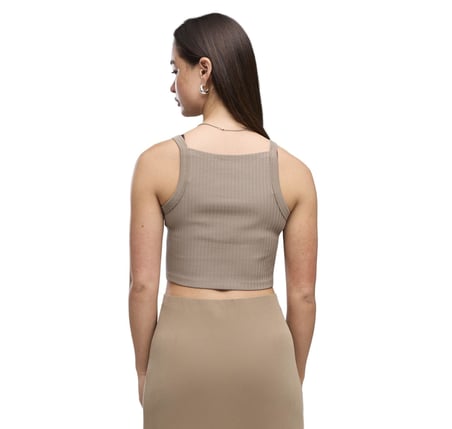 636664-81 Puma Ess Ribbed Crop Top Kadın T-Shirt Bej
