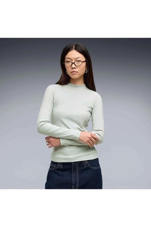 HER Slim Rib Longsleeve Yeşil Kadın T-Shirt