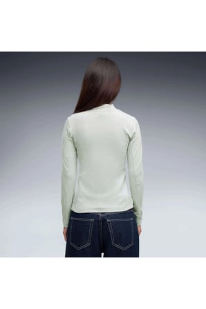 HER Slim Rib Longsleeve Yeşil Kadın T-Shirt