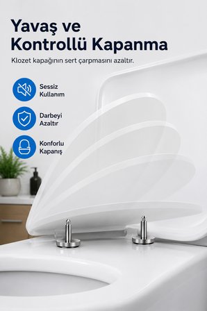 Klozet Kapağı Amortisörü Çiftli Set Yavaş Kapanır Klozet Kapağı Amortisörlü Menteşe Montaj Seti