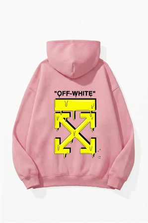 Unisex Yumuşak Dokulu Off White Baskılı Tasarım Oversize 3 İplik Hoodie Sweatshirt