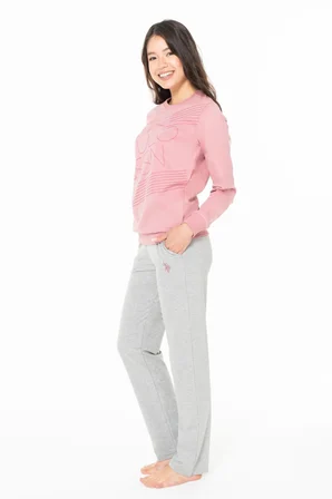 Kadın Bisiklet Yaka Uzun Kollu Pijama Takımı S26123 RAHAT KUMAŞ CEPLİ
