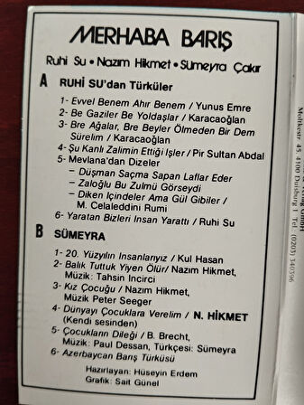 MERHABA BARIŞ - Ruhi Su /Nazım Hikmet / Sümeyra Çakır  -  Almanya Basım  Nadir Kaset-2.EL