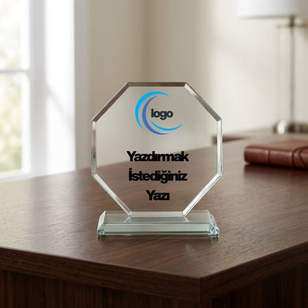 İstediğiniz Yazı ve Logo Basılabilir İsme Özel Kristal Cam Plaket