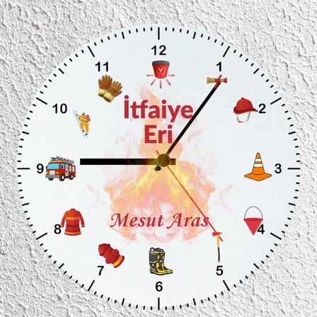 Kişiye Özel İsimli İtfaiyeci Cam Duvar Saati 30x30 cm - İtfaiye Eri Meslek Hediyesi