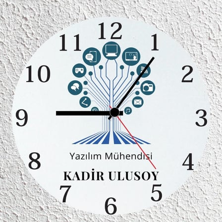 Kişiye Özel İsimli Yazılım Mühendisi Cam Duvar Saati 30x30 cm - Bilgisayar Mühendisliği Meslek Hediyesi