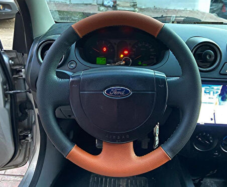 FORD FİESTA-CONNECT ARACA ÖZEL DİKMELİ DİREKSİYON KILIFI(TABA-SİYAH)